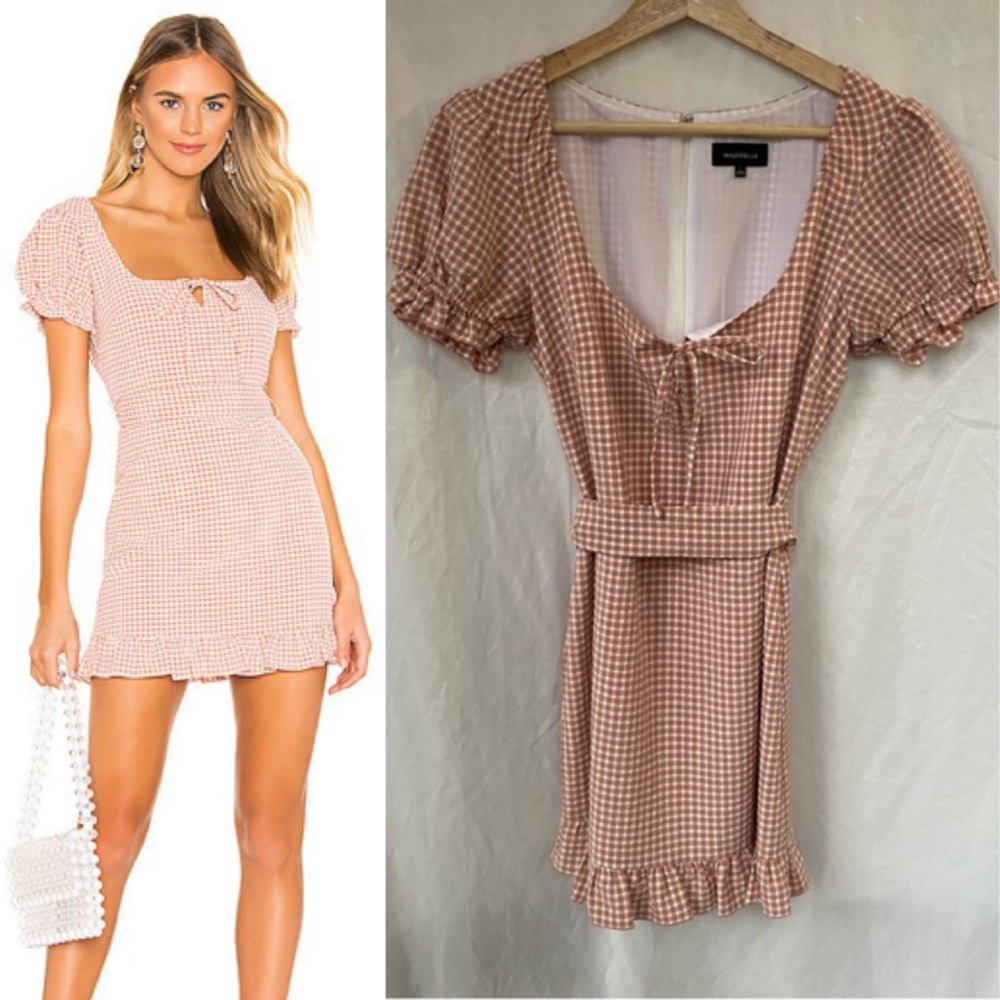 MAJORELLE Short N Sweet Belted Mini Dress in Pink Gingham REVOLVE Size Small